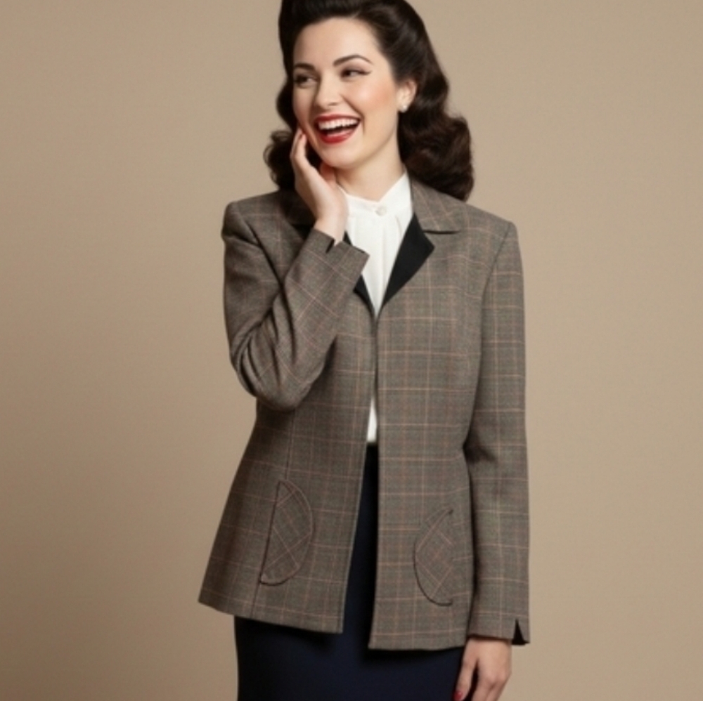 Vintage Women's Brown And Pink Plaid Blazer Jacket Sz 12